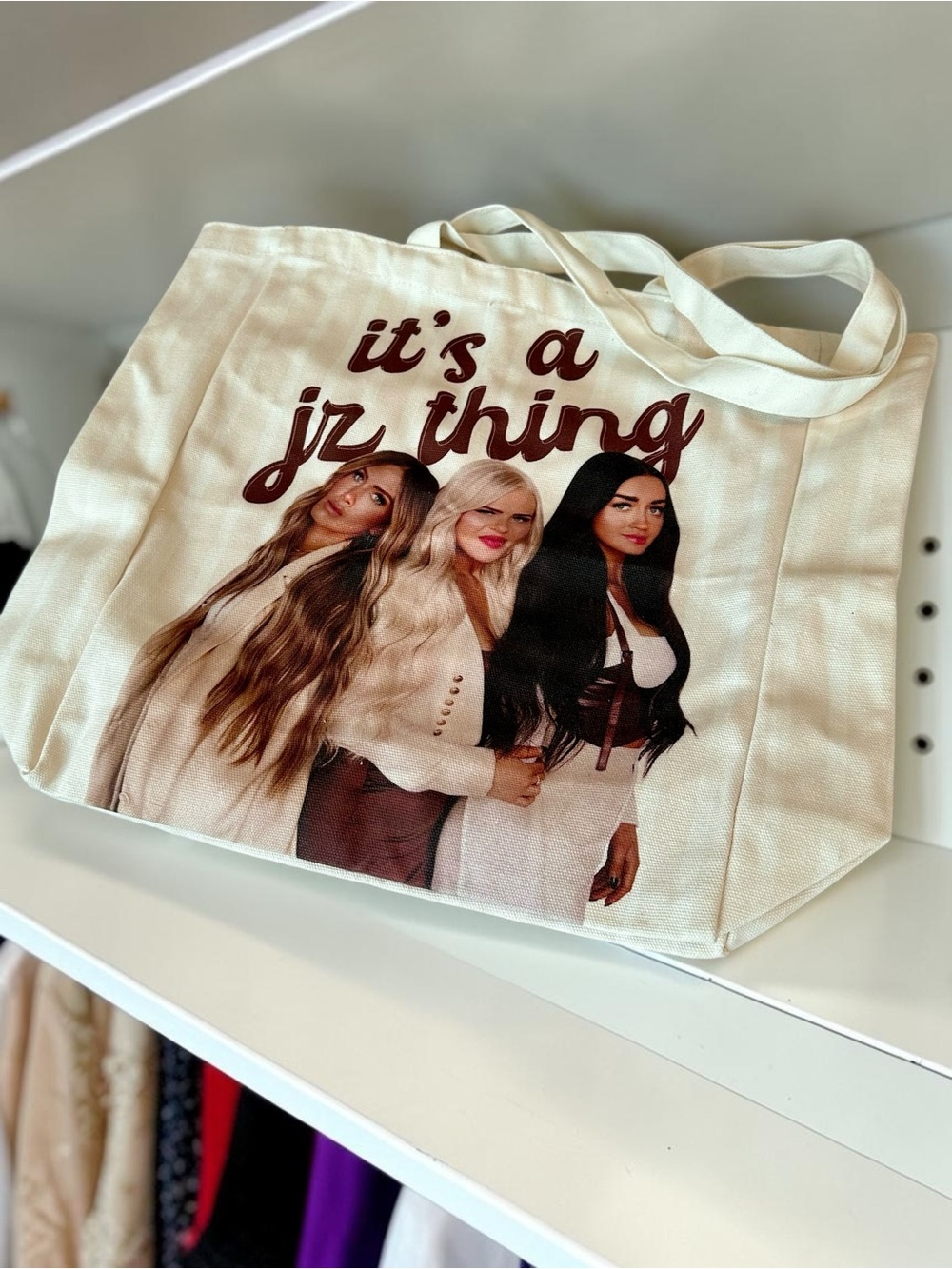 Canvas Tote Bag with 'it's a jz thing' Graphic - Cream